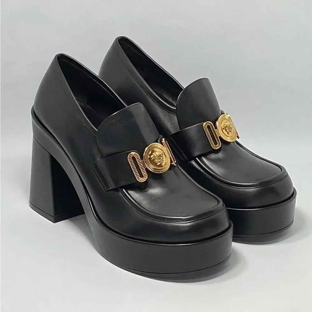 Versace Logo Leather Platform Pumps size 40